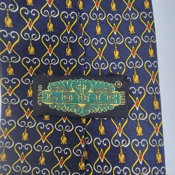 Vintage Louie Men’s hearts tassel design 100% silk tie Navy blue & gold 60.5x4 - Picture 2 of 5
